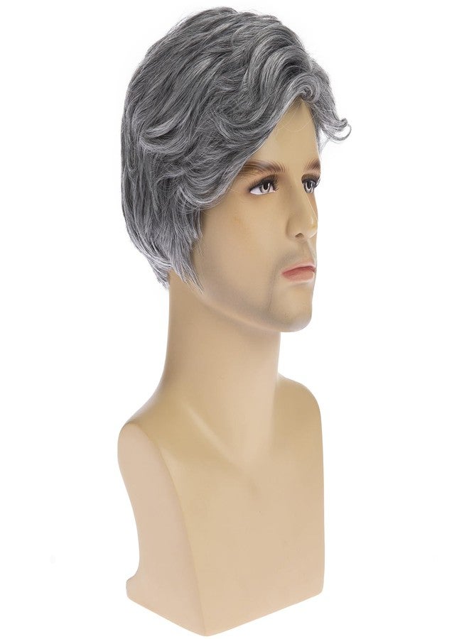 Dsimeig Mens Wig Grey Hair Short Layered Synthetic Natural Wigs for Halloween Party Costume - Image 4